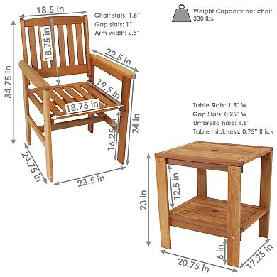Sunnydaze Meranti Wood 3-Piece Patio Conversation Set with 2 Chairs