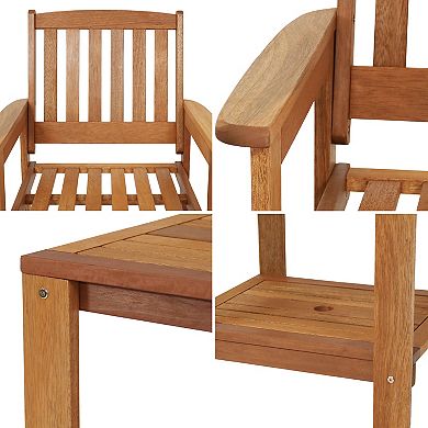 Sunnydaze Meranti Wood 3-Piece Patio Conversation Set with 2 Chairs