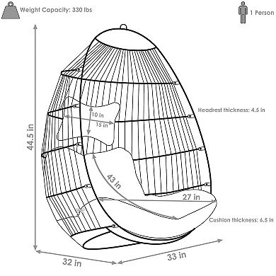 Sunnydaze Black Polyethylene Wicker Hanging Egg Chair with Cushions