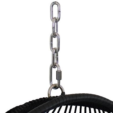 Sunnydaze Black Polyethylene Wicker Hanging Egg Chair with Cushions