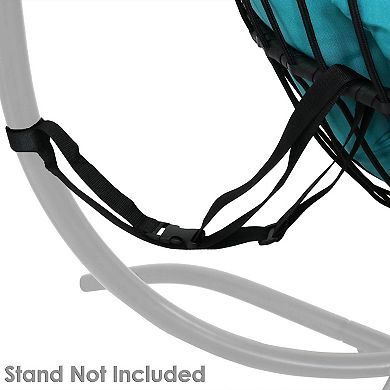 Sunnydaze Black Resin Wicker Hanging Egg Chair with Cushions - Blue