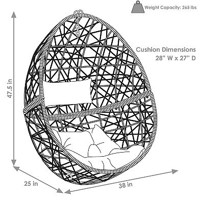 Sunnydaze Black Resin Wicker Hanging Egg Chair with Cushions