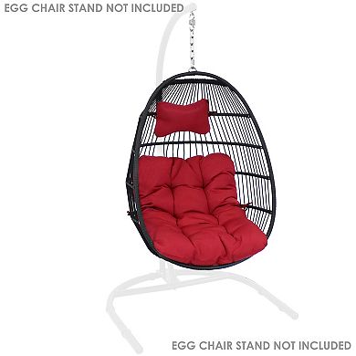 Sunnydaze Black Polyethylene Wicker Hanging Egg Chair with Cushions - Red