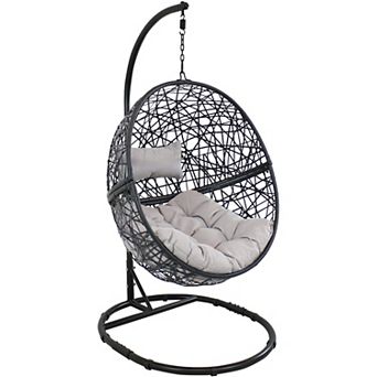 Sunnydaze Resin Wicker Hanging Egg Chair with Steel Stand/Cushion