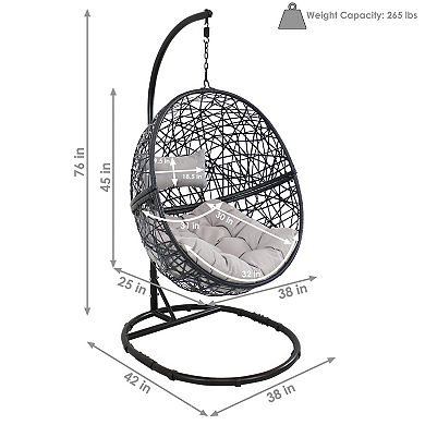 Sunnydaze Resin Wicker Hanging Egg Chair with Steel Stand/Cushion
