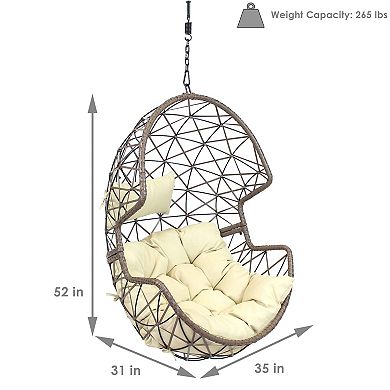 Sunnydaze Resin Wicker Basket Hanging Egg Chair With Cushions - Beige