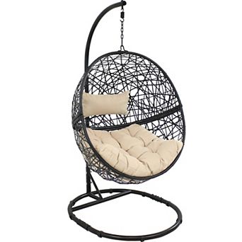 Sunnydaze Resin Wicker Hanging Egg Chair with Steel Stand/Cushion