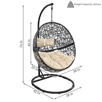Sunnydaze Resin Wicker Hanging Egg Chair with Steel Stand/Cushion