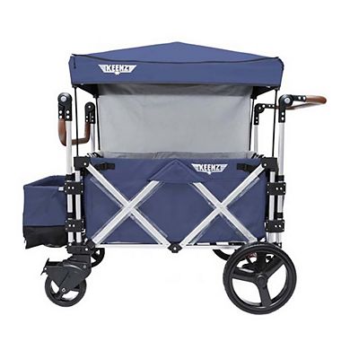 Keenz 7s Push Pull 2-kid Baby Toddler Kids Wheeled Stroller Wagon, Canopy, Blue