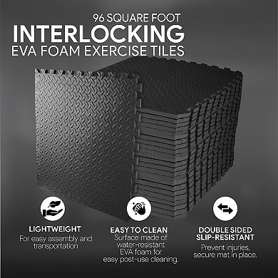 BalanceFrom Fitness 96 Sq Ft Interlocking EVA Foam Exercise Mat Tiles, Black