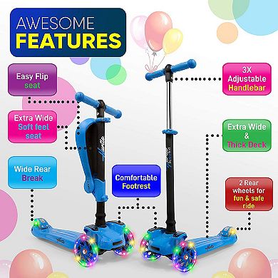 Hurtle ScootKid 3 Wheel Toddler Ride On Toy Scooter, Blue and Pink (2 Pack)
