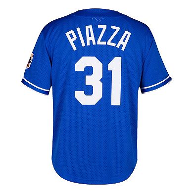 Men's Mitchell & Ness Mike Piazza Royal Los Angeles Dodgers Cooperstown Collection Mesh Batting Practice Button-Up Jersey