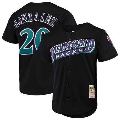 Men s Mitchell Ness Luis Gonzalez Black Arizona Diamondbacks Cooperstown Collection Mesh Batting Practice Button Up