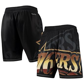 Men's Mitchell & Ness Black Philadelphia 76ers Big Face 4.0 Fashion Shorts