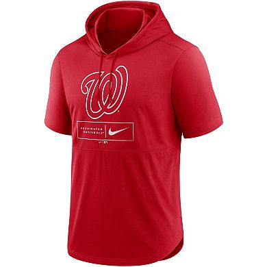 Men's Nike Red Washington Nationals Lockup Performance Short Sleeve Lightweight Hooded Top