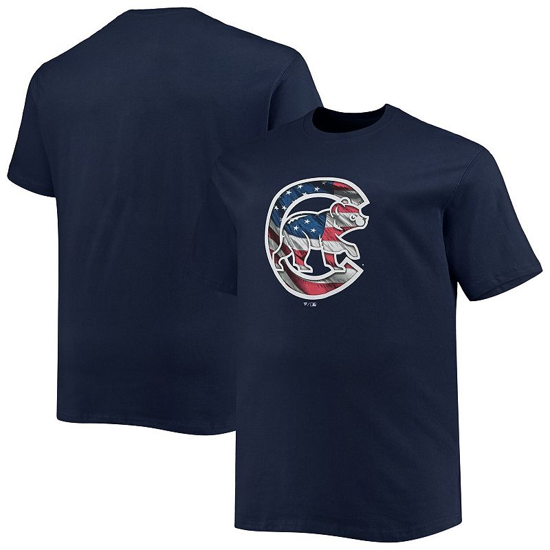 Mens Navy Chicago Cubs Banner Wave Big & Tall T-Shirt, Size: 2XB, Blue