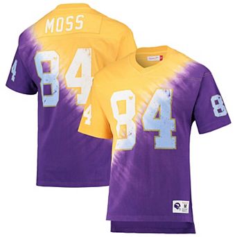 Men's Mitchell & Ness Randy Moss Gold/Purple Minnesota Vikings Retired Player Name & Number Diagonal Tie-Dye V-Neck T-Shirt