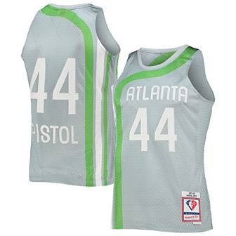Men's Mitchell & Ness Pete Maravich Silver Atlanta Hawks 75th Anniversary 1971-72 Hardwood Classics Swingman Jersey