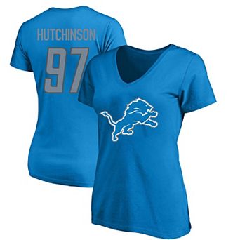 Women's Fanatics Branded Aidan Hutchinson Blue Detroit Lions Plus Size Player Name & Number V-Neck T-Shirt
