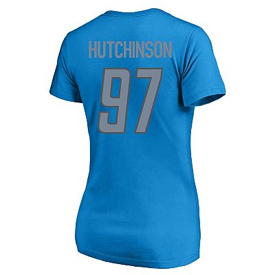 Women s Fanatics Branded Aidan Hutchinson Blue Detroit Lions Plus Size Player Name Number V Neck