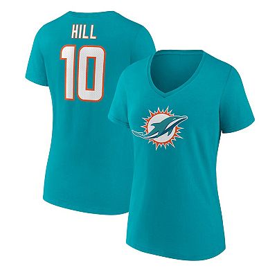 Women's Tyreek Hill Aqua Miami Dolphins Player Icon Name & Number V-Neck T-Shirt