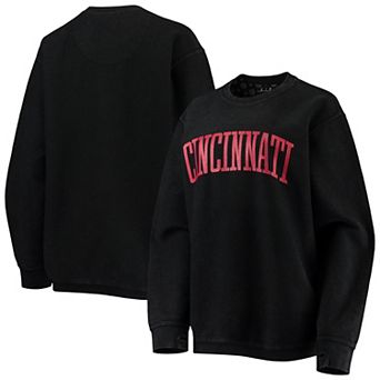 Women's Pressbox Black Cincinnati Bearcats Comfy Cord Vintage Wash Basic Arch Pullover Sweatshirt