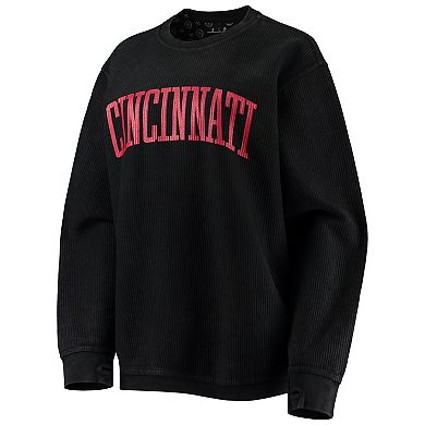 Women's Pressbox Black Cincinnati Bearcats Comfy Cord Vintage Wash Basic Arch Pullover Sweatshirt