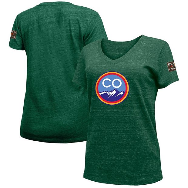 Women's New Era Green Colorado Rockies 2022 City Connect Cap Logo V-Neck T- Shirt