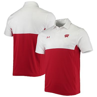 Men's Under Armour White/Red Wisconsin Badgers 2022 Blocked Coaches Performance Polo