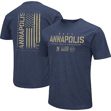 Men's Colosseum Heather Navy Navy Midshipmen OHT Military Appreciation Flag 2.0 T-Shirt