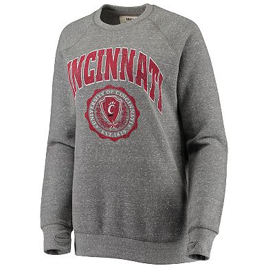 Women's Pressbox Heathered Gray Cincinnati Bearcats Edith Vintage Knobi Raglan Pullover Sweatshirt