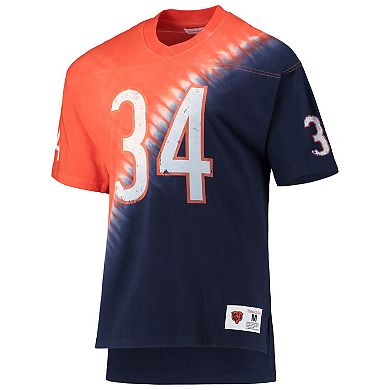 Men's Mitchell & Ness Walter Payton Orange/Navy Chicago Bears Retired Player Name & Number Diagonal Tie-Dye V-Neck T-Shirt