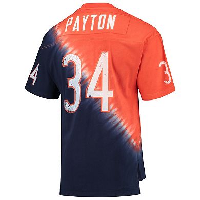 Men's Mitchell & Ness Walter Payton Orange/Navy Chicago Bears Retired Player Name & Number Diagonal Tie-Dye V-Neck T-Shirt