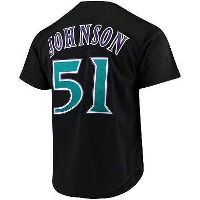 Men's Mitchell & Ness Randy Johnson Black Arizona Diamondbacks Cooperstown Collection Mesh Batting Practice Button-Up Jersey