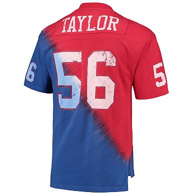 Men's Mitchell & Ness Lawrence Taylor Red/Royal New York Giants Retired Player Name & Number Diagonal Tie-Dye V-Neck T-Shirt