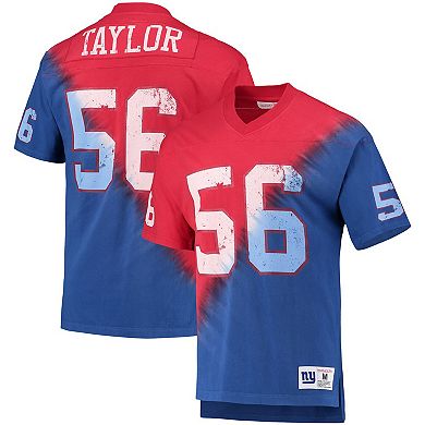 Men's Mitchell & Ness Lawrence Taylor Red/Royal New York Giants Retired Player Name & Number Diagonal Tie-Dye V-Neck T-Shirt