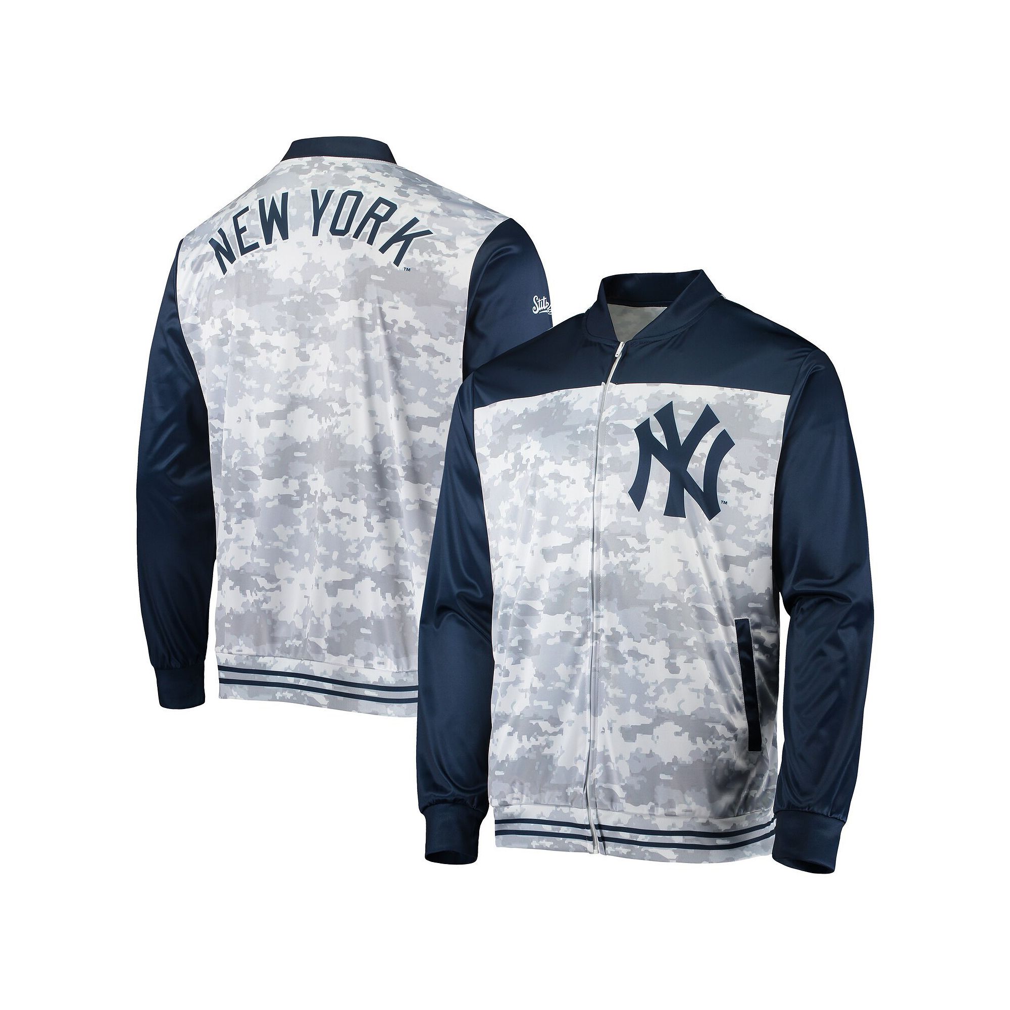 Mens Stitches Navy New York Yankees Camo Full-Zip Jacket, Size: Small, Blu