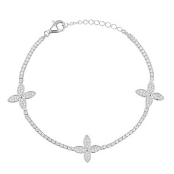 Sunkissed Sterling Cubic Zirconia Flower Tennis Bracelet