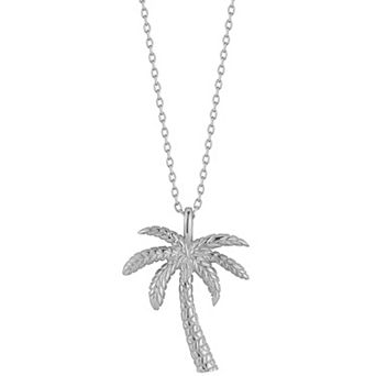 Sunkissed Sterling Textured Palm Tree Pendant Necklace