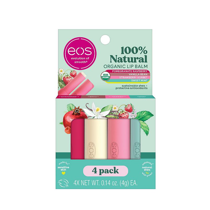 EOS 100% Natural & Organic 4-Pack Lip Balm, Size: 4 CT, Multicolor