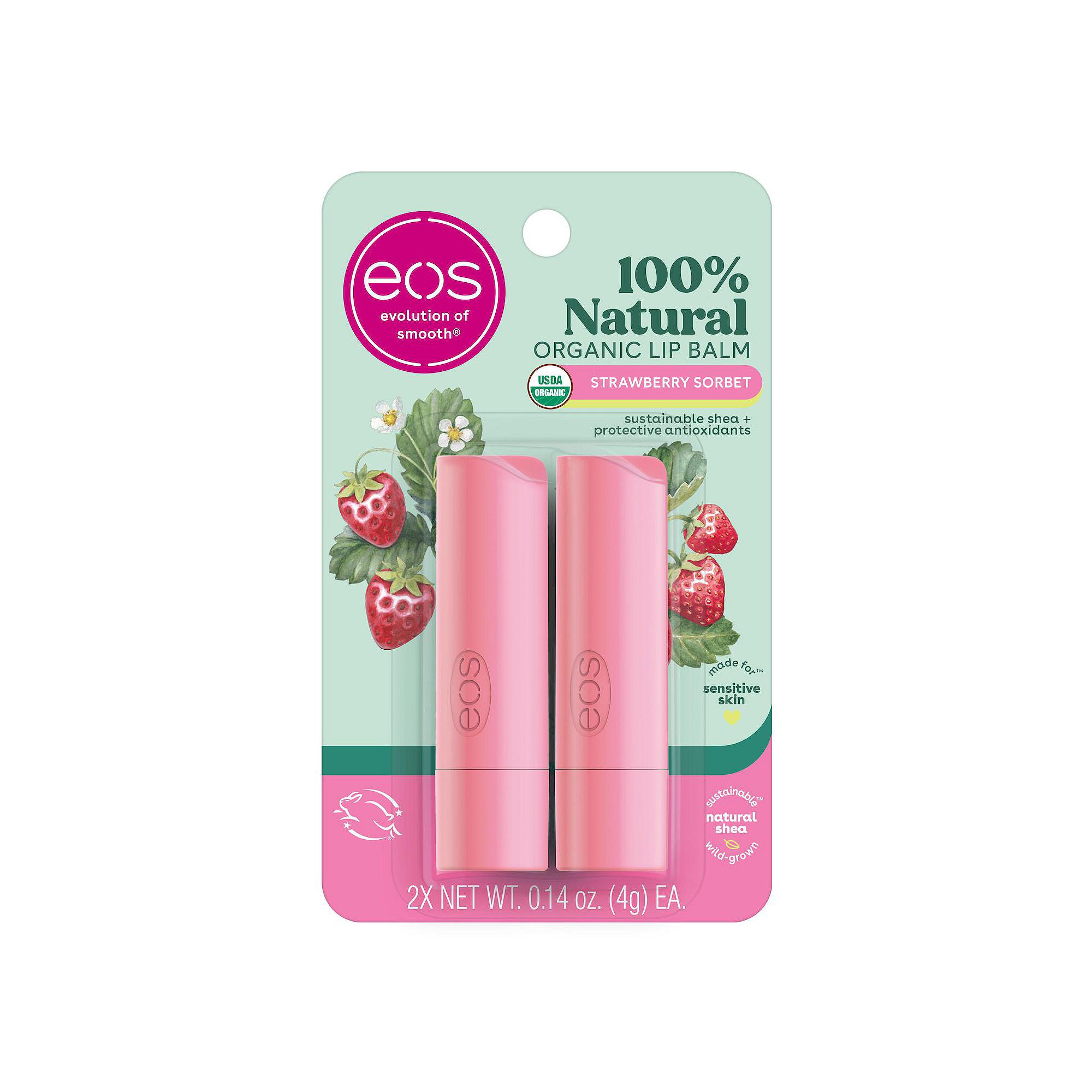 eos Strawberry Sorbet 2-Pack Lip Balm, Size: 2 CT, Strawberry Pink
