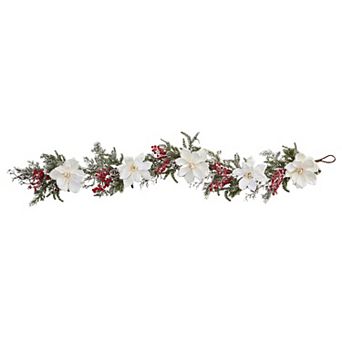 nearly natural 60" Frosted Magnolia & Berry Artificial Garland