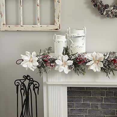 nearly natural 60" Frosted Magnolia & Berry Artificial Garland