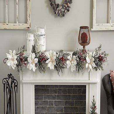 nearly natural 60" Frosted Magnolia & Berry Artificial Garland
