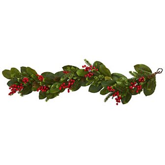 nearly natural 5-ft. Magnolia Berry Pine Artificial Garland