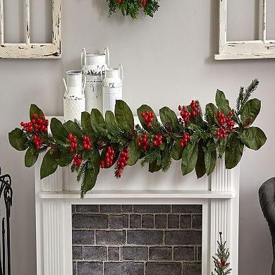 nearly natural 5-ft. Magnolia Berry Pine Artificial Garland