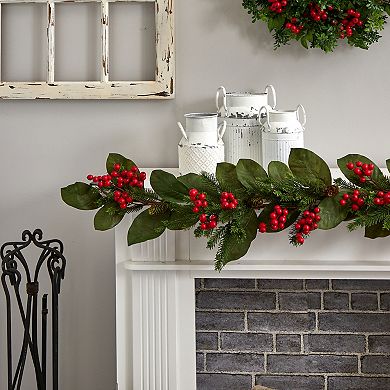 nearly natural 5-ft. Magnolia Berry Pine Artificial Garland
