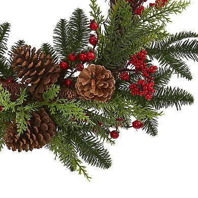 nearly natural 22" Mixed Pine & Cedar with Berries & Pinecones Artificial Wreath