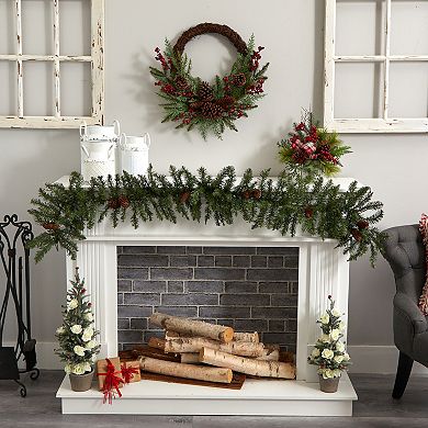 nearly natural 22" Mixed Pine & Cedar with Berries & Pinecones Artificial Wreath