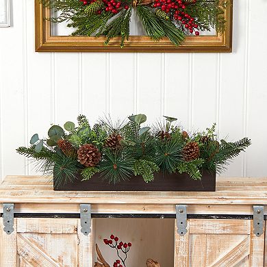 nearly natural 30" Evergreen Pine & Pine Cone Artificial Christmas Centerpiece Arrangement